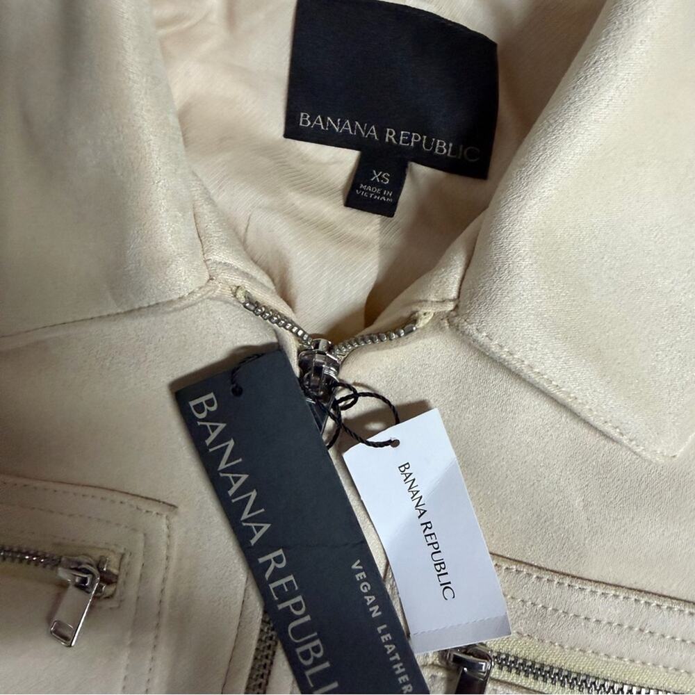 NEW Banana Republic Beige Zip-Up Vegan Suede Moto Jacket Size XS - Picture 9 of 9